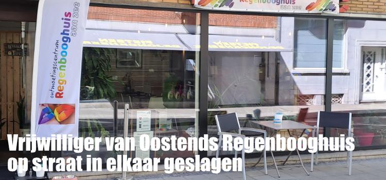 Vrijwilliger van Oostends Regenbooghuis op straat in...